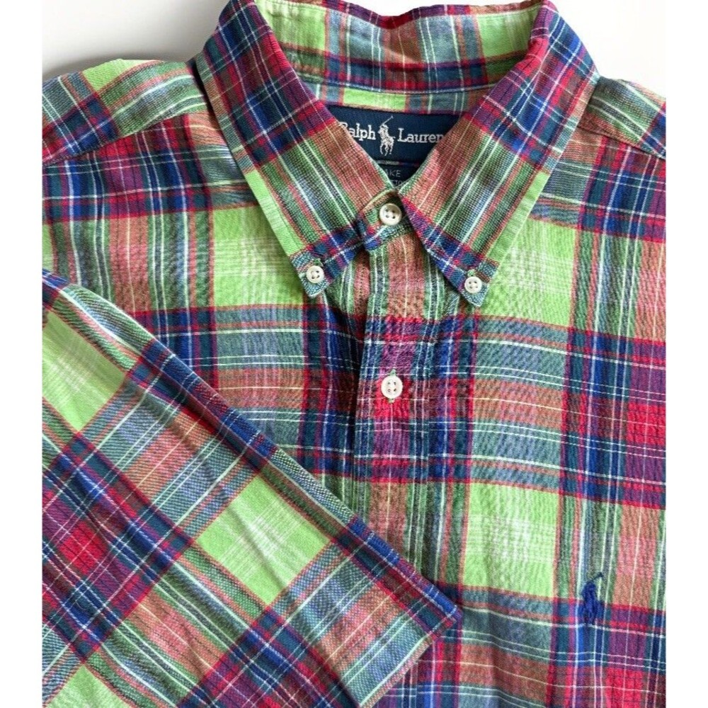 Vintage Ralph Lauren Blake XL Short Sleeve Plaid Shirt w/pony 100% Cotton